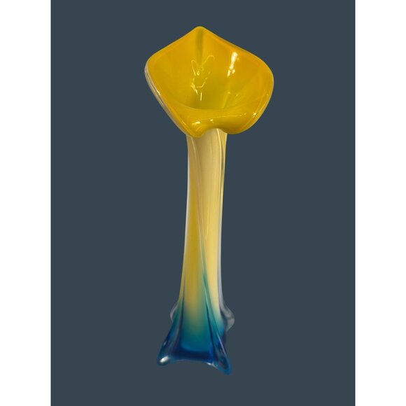 Lily Jack In The Pulpit Art Glass Vase Gradient Yellow & Blue 13" Tall Modern Ho - Picture 2 of 9